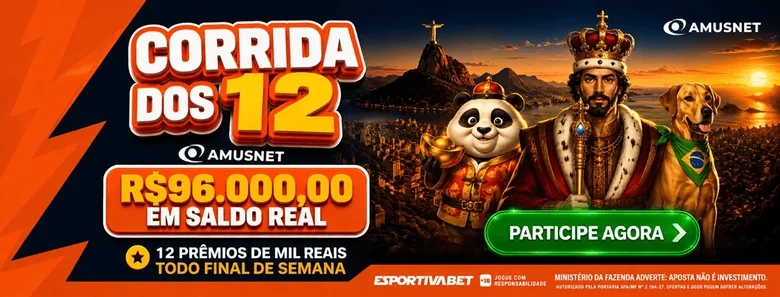 Banner da promoção Corrida dos 12 com chamada de prêmio em saldo real.