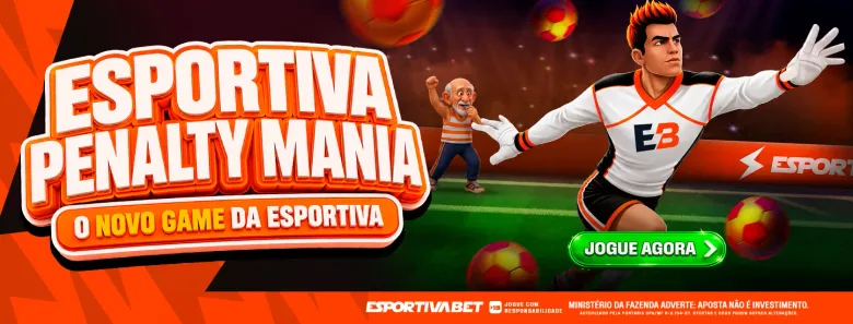 Banner do jogo exclusivo Esportiva Penalty Mania, com tema de cobrança de pênaltis.